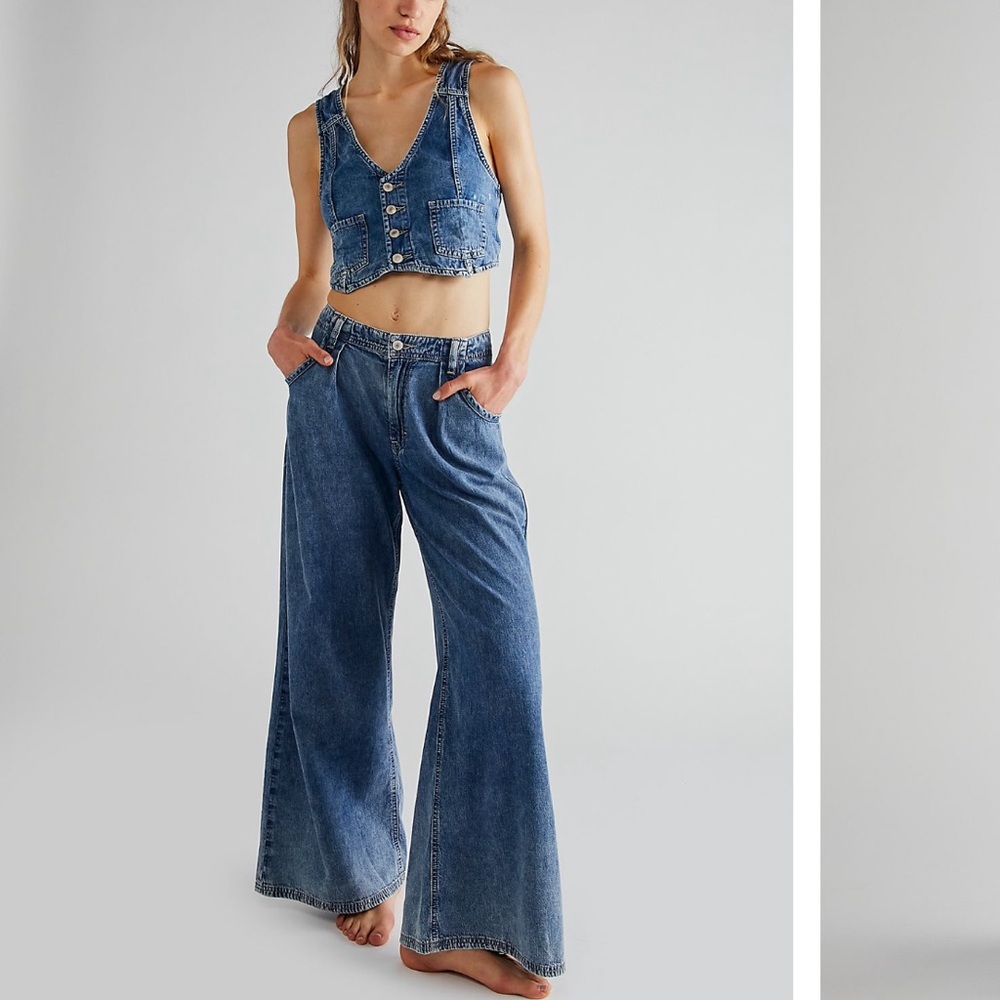 Free People Rider Denim Vest Suit